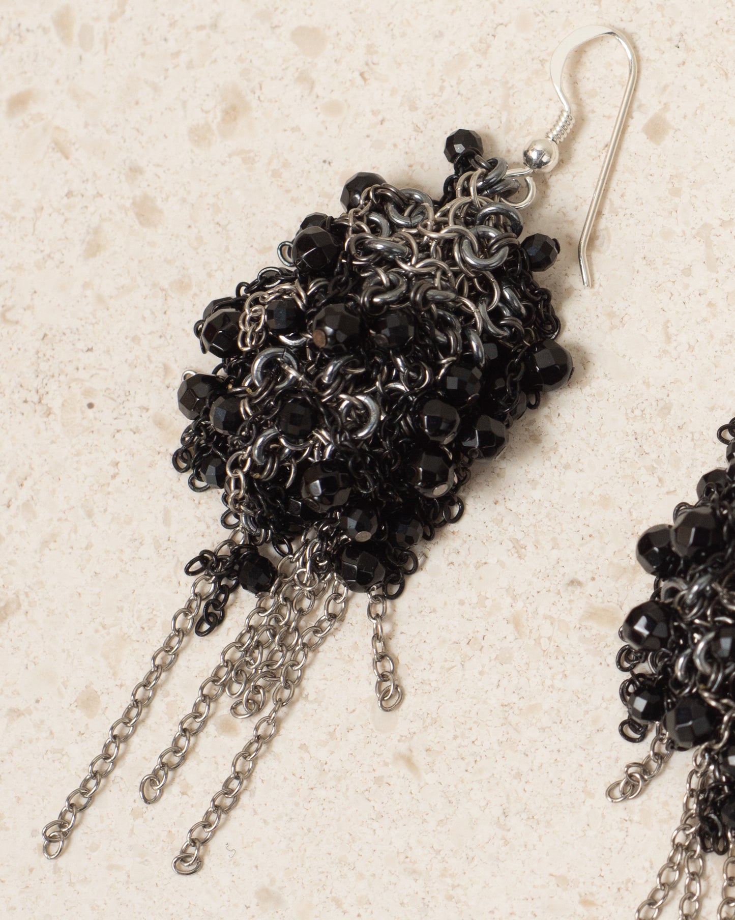 Jet Beads & Steel Chain Earrings