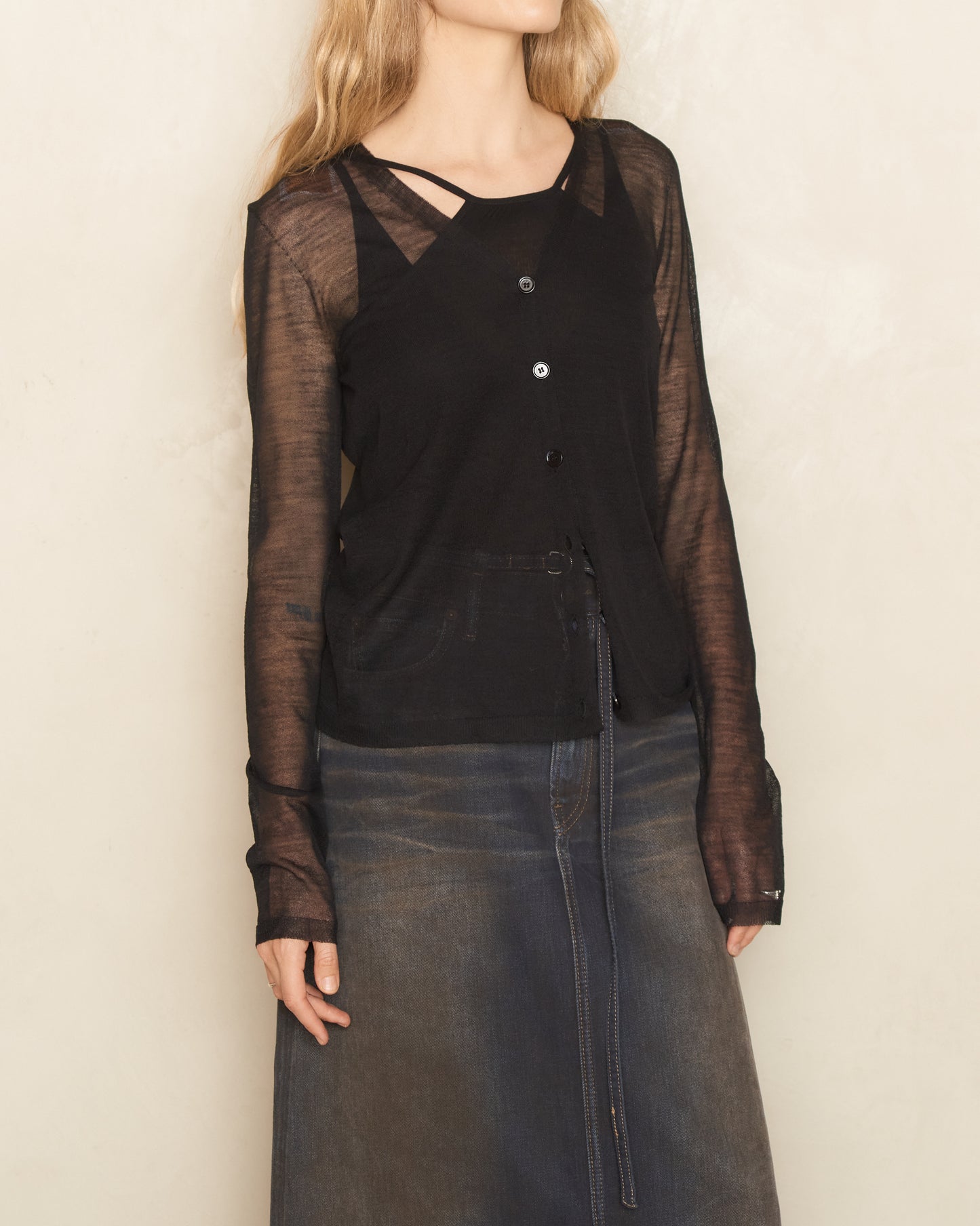 Black Sheer Knit Cardigan