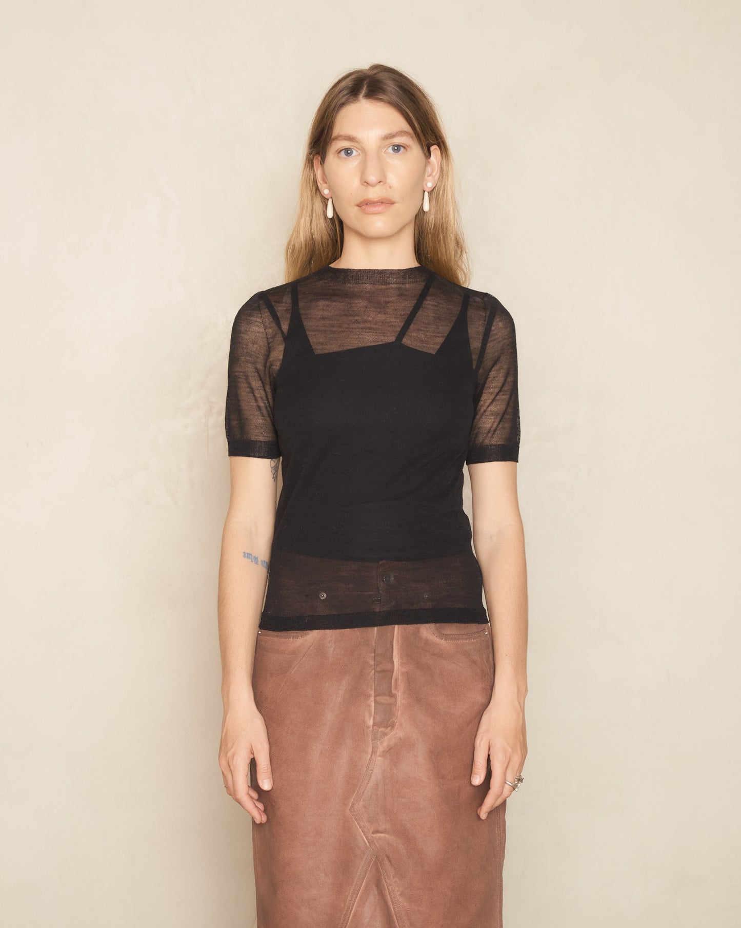 Black Sheer Knit T-Shirt