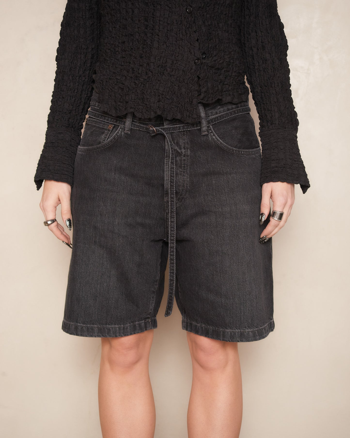 Black Wide Denim Shorts