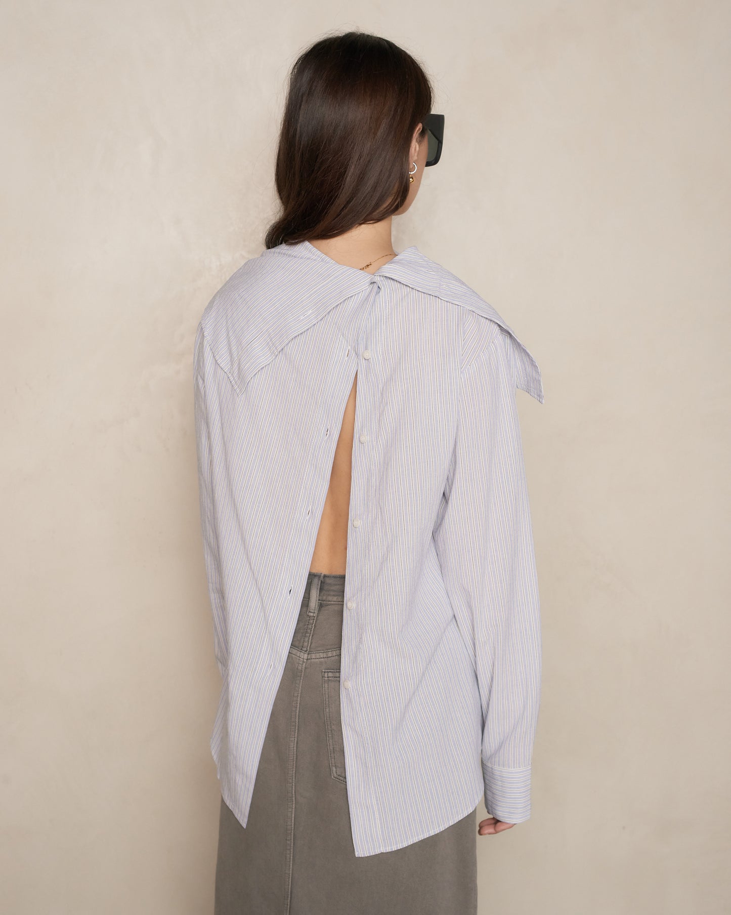 Blue Striped Asymmetric Shirt