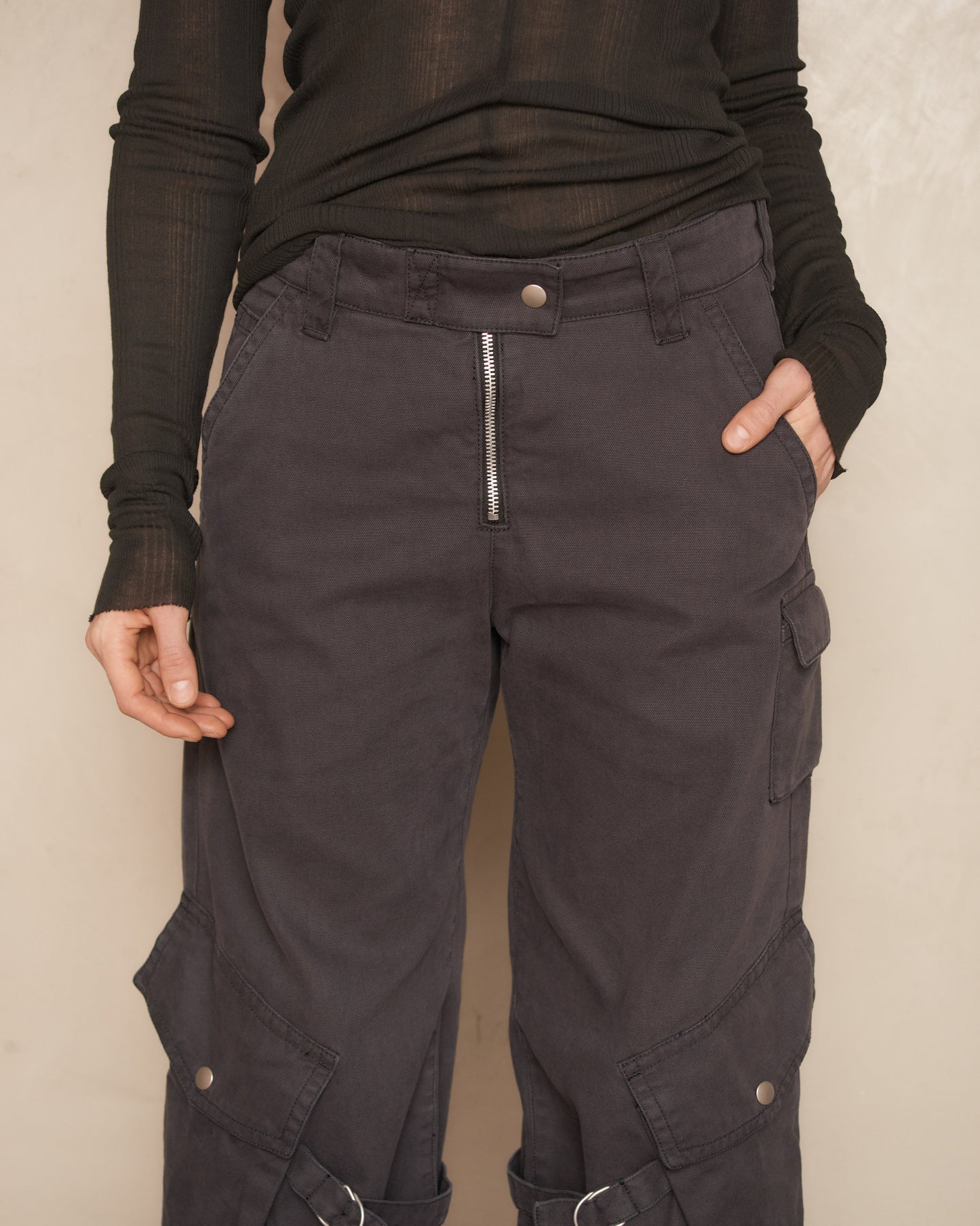 Charcoal Grey Straight Cargo Trousers