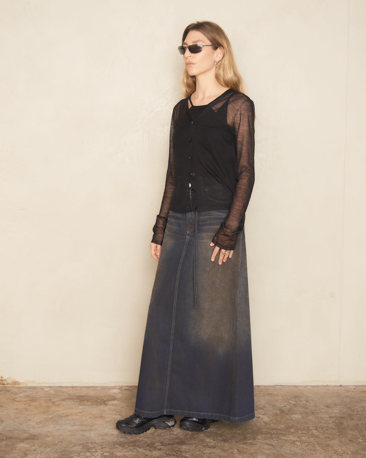 Dark Blue Long Denim Skirt