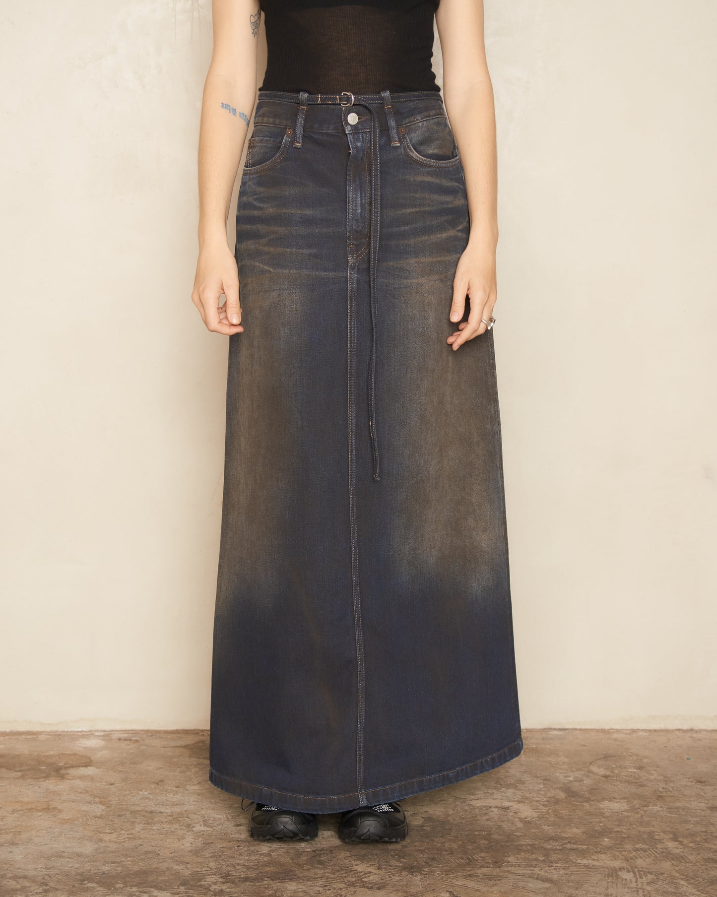 Dark Blue Long Denim Skirt