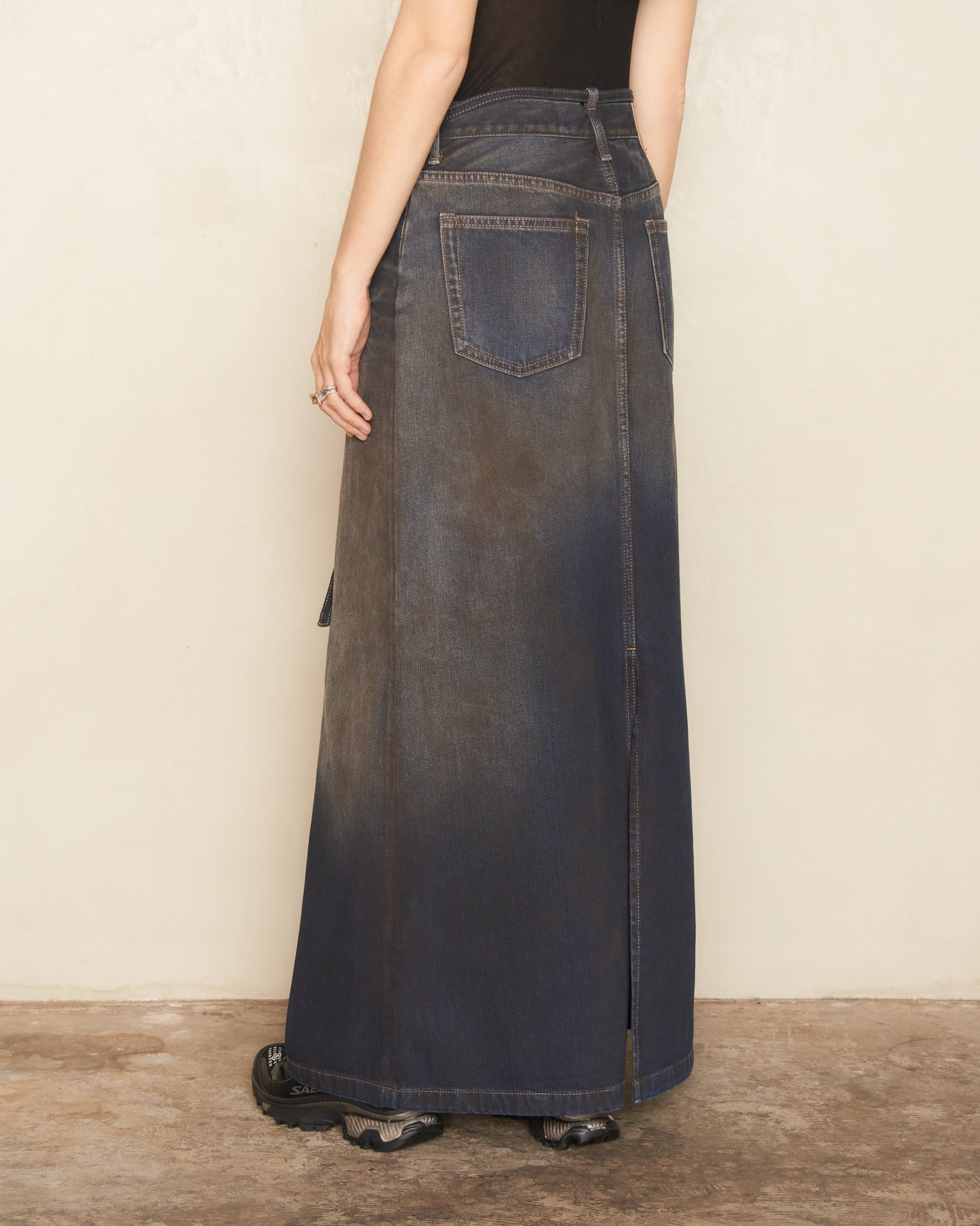 Dark Blue Long Denim Skirt