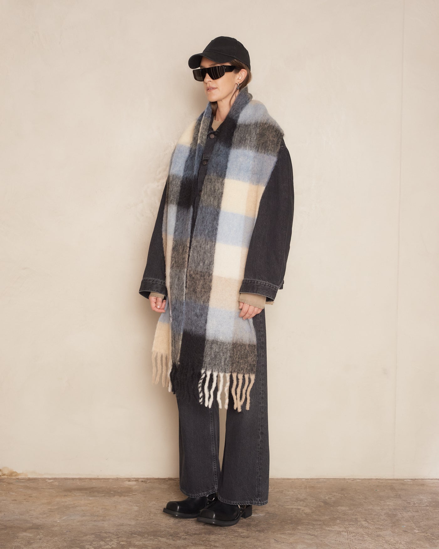 Blue Mohair Checked Scarf