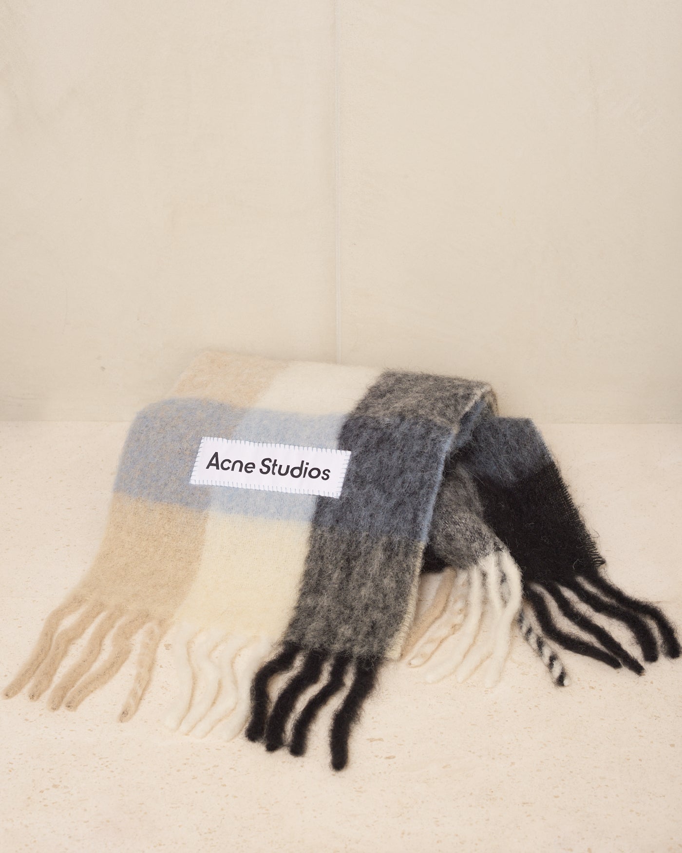 Blue Mohair Checked Scarf