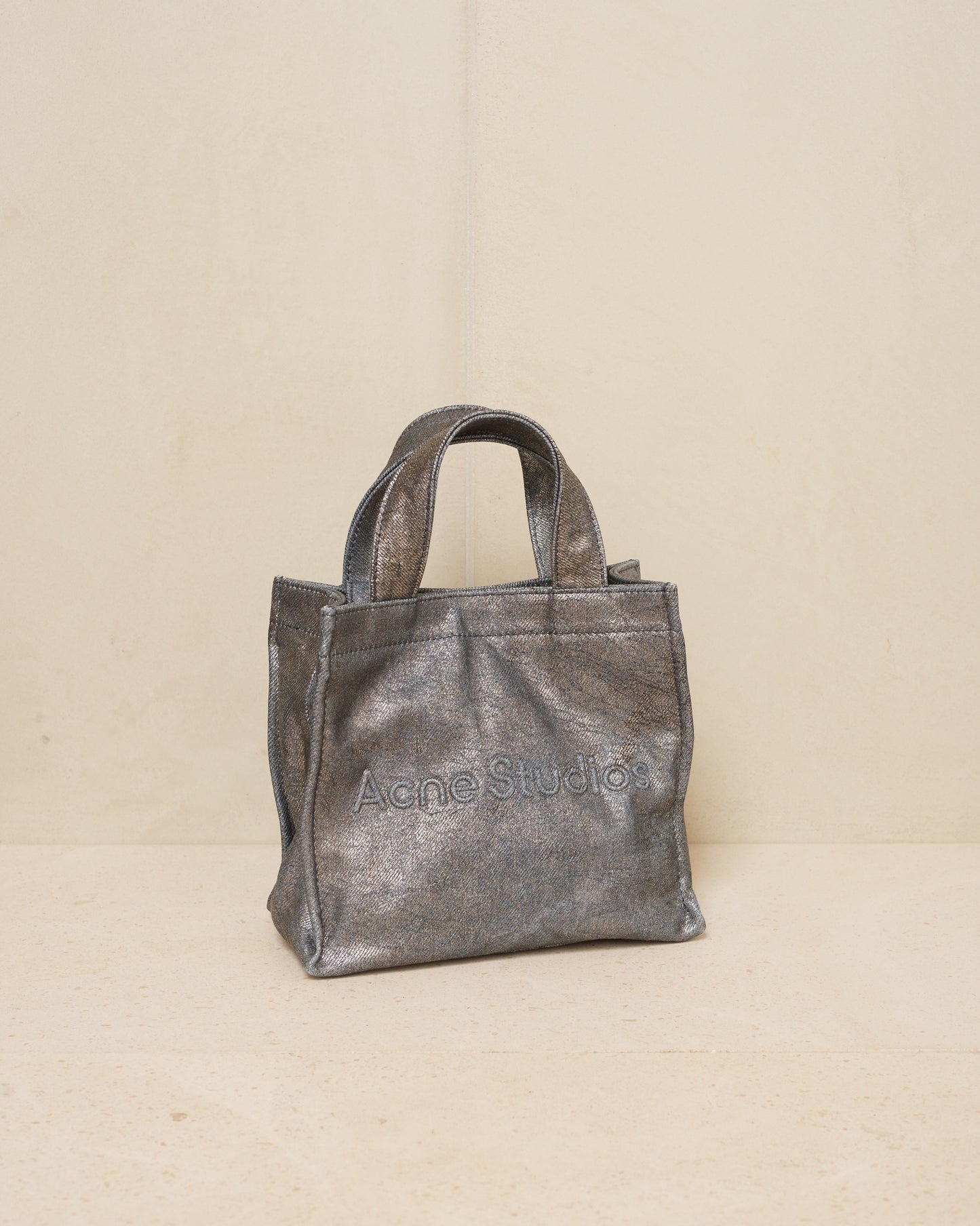 Silver Coated Denim Mini Tote