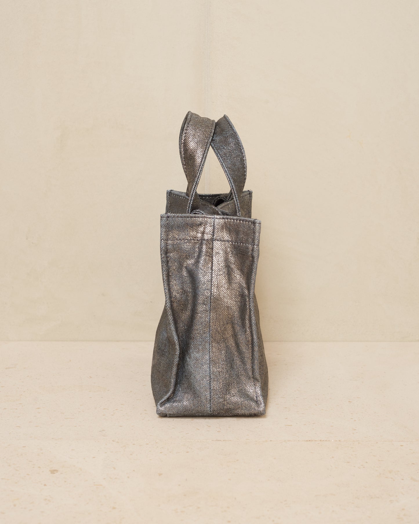 Silver Coated Denim Mini Tote