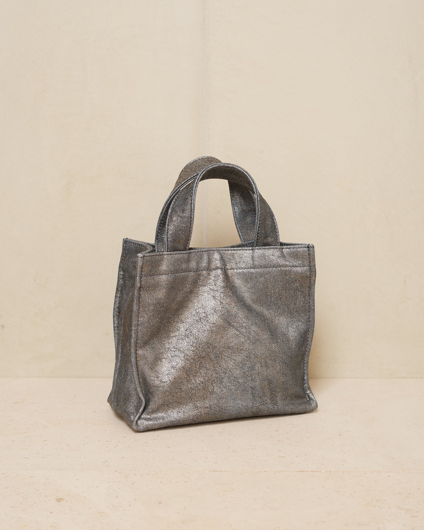 Silver Coated Denim Mini Tote