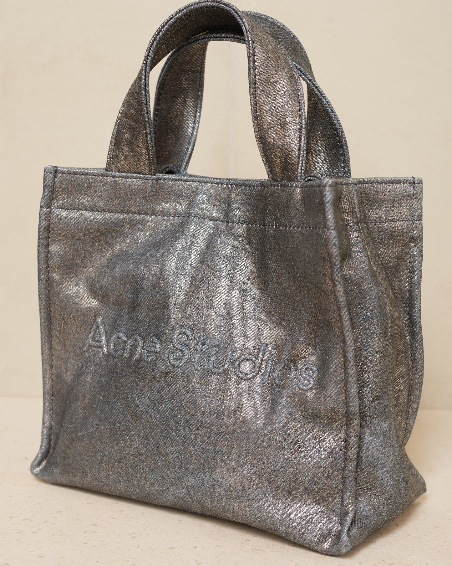 Silver Coated Denim Mini Tote