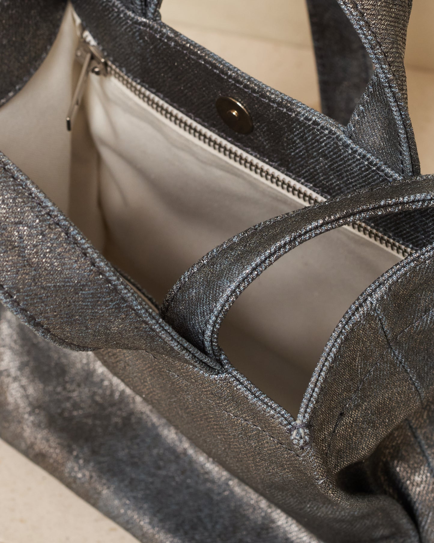 Silver Coated Denim Mini Tote