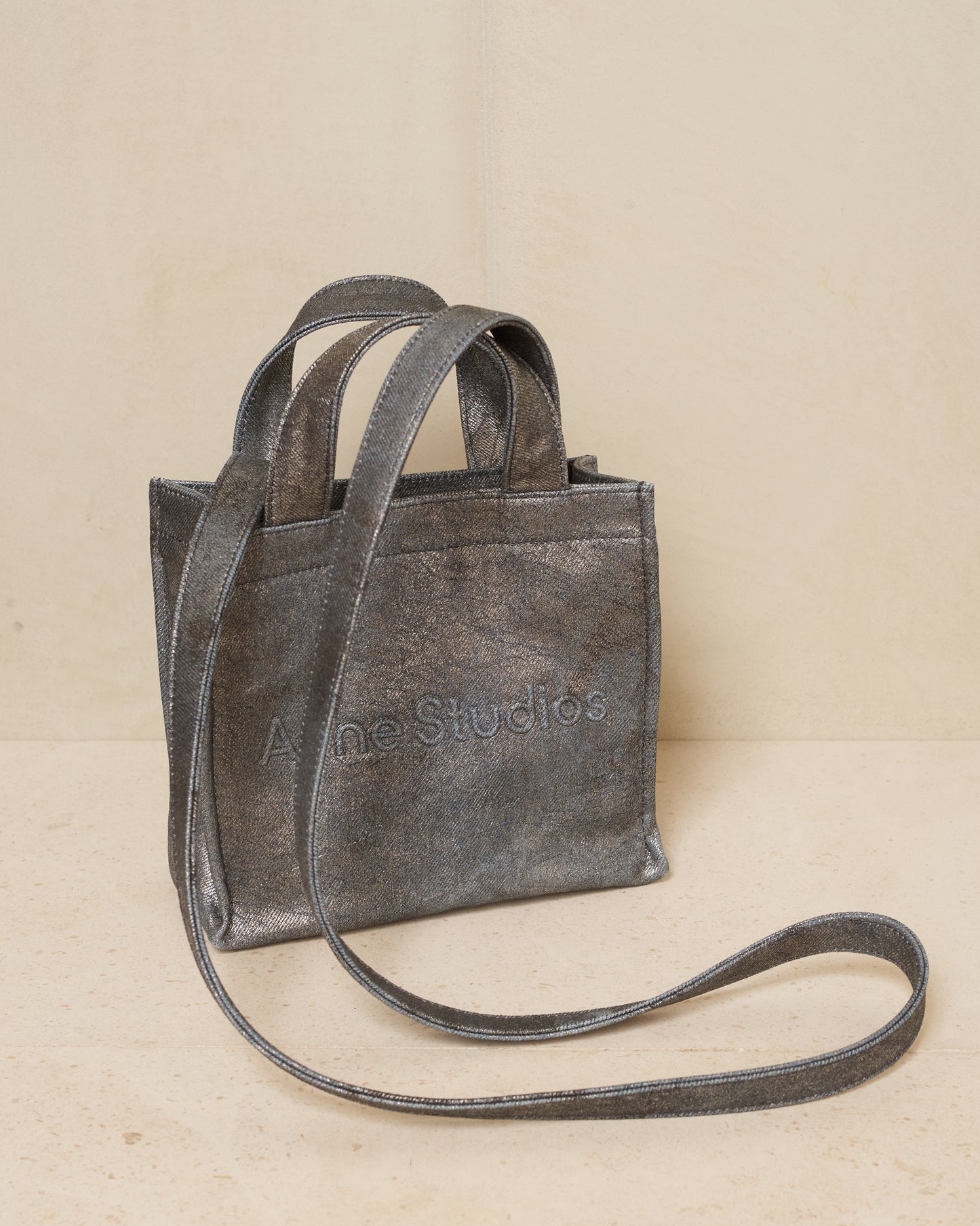 Silver Coated Denim Mini Tote