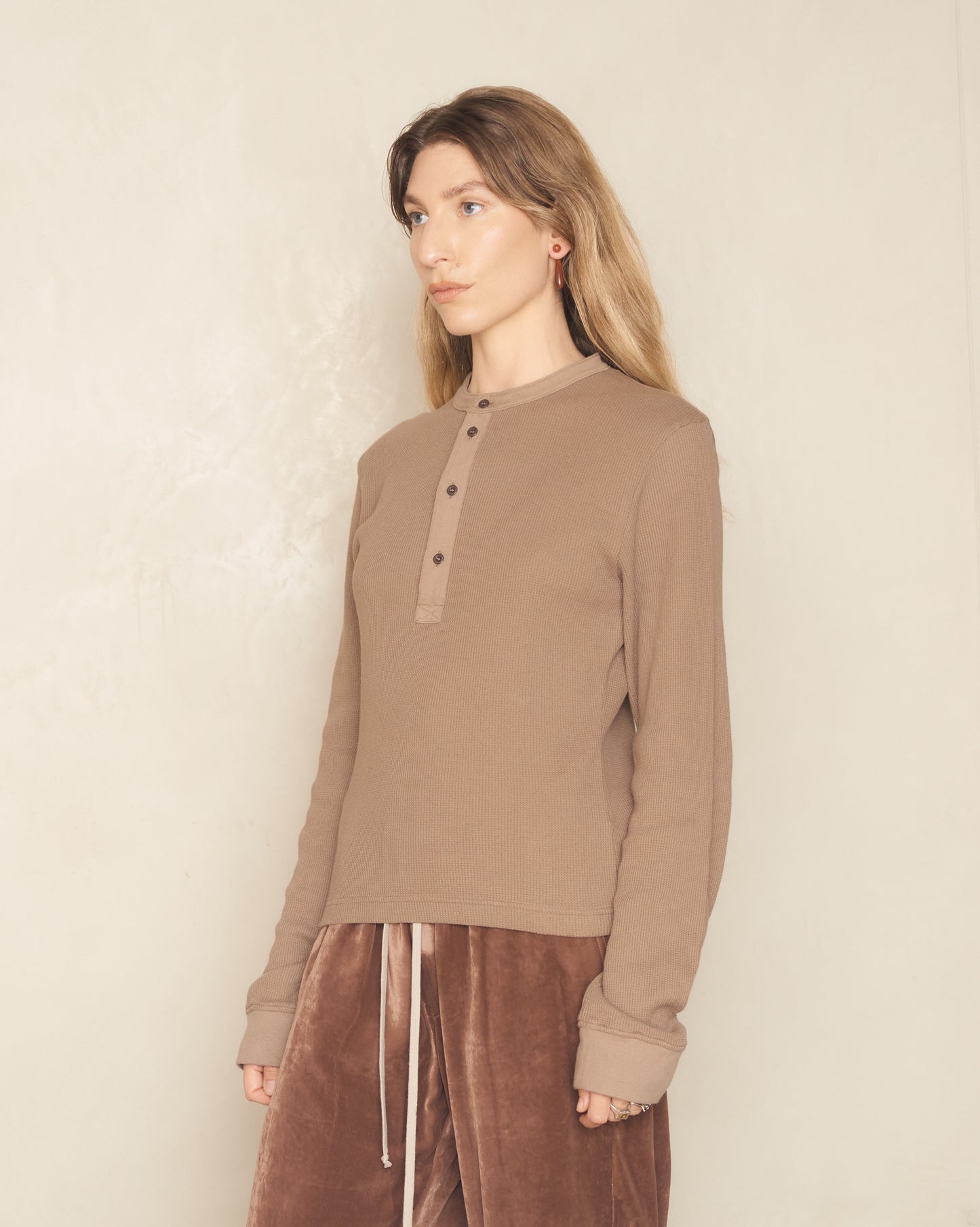 Taupe Brown Long Sleeve Polo T-Shirt