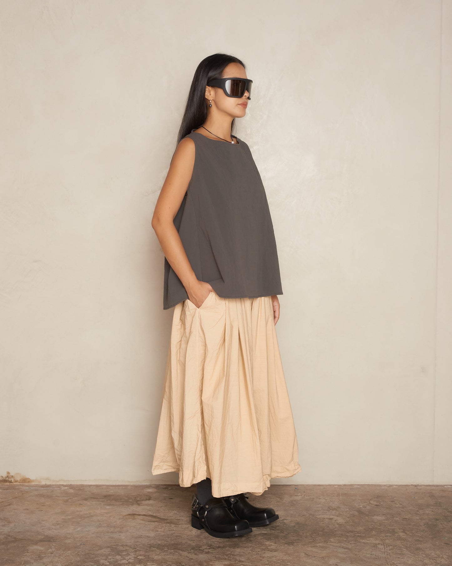 Anthracite Wrinkled Sleeveless Top