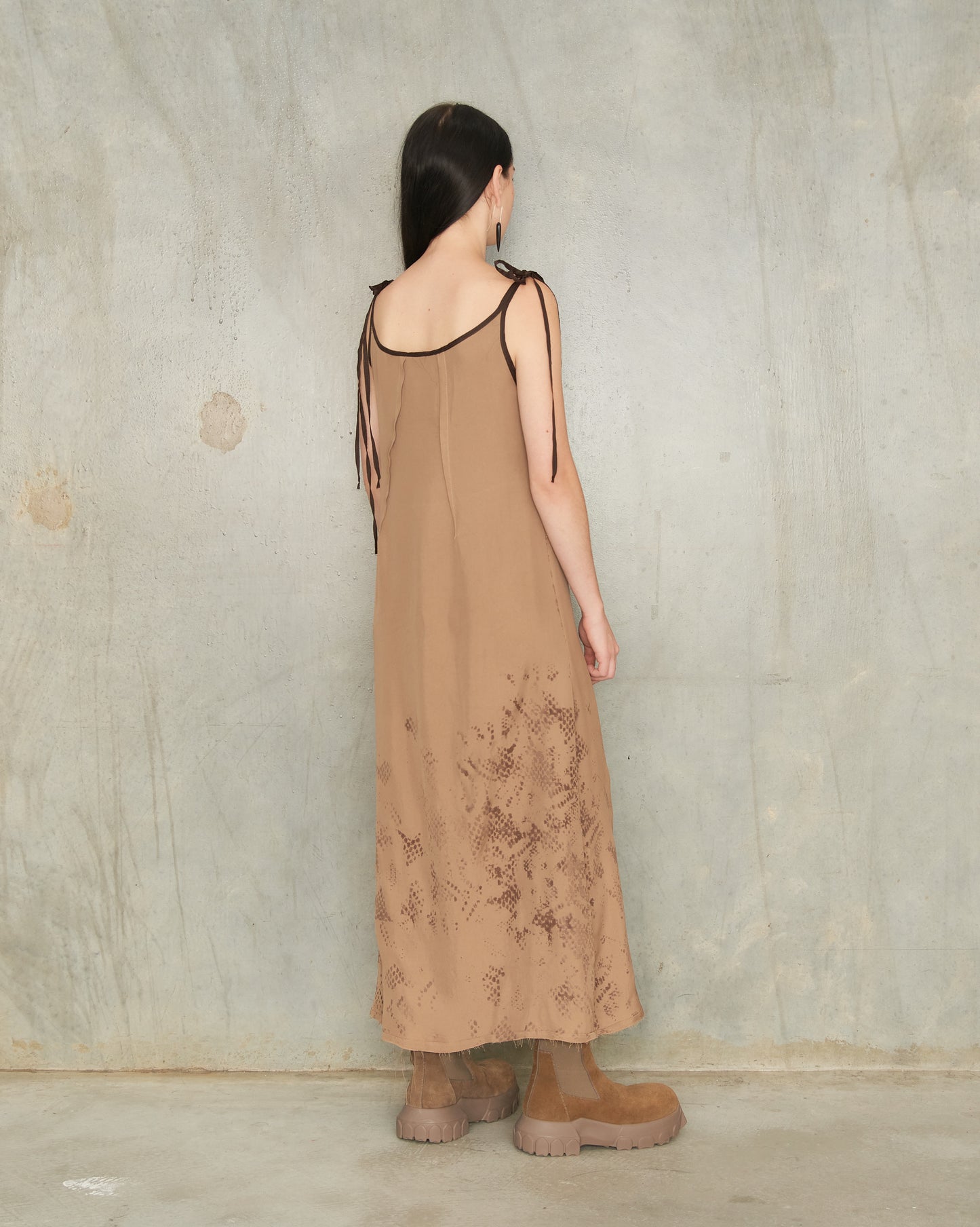 Tan Inverse Lace Print Slip Dress