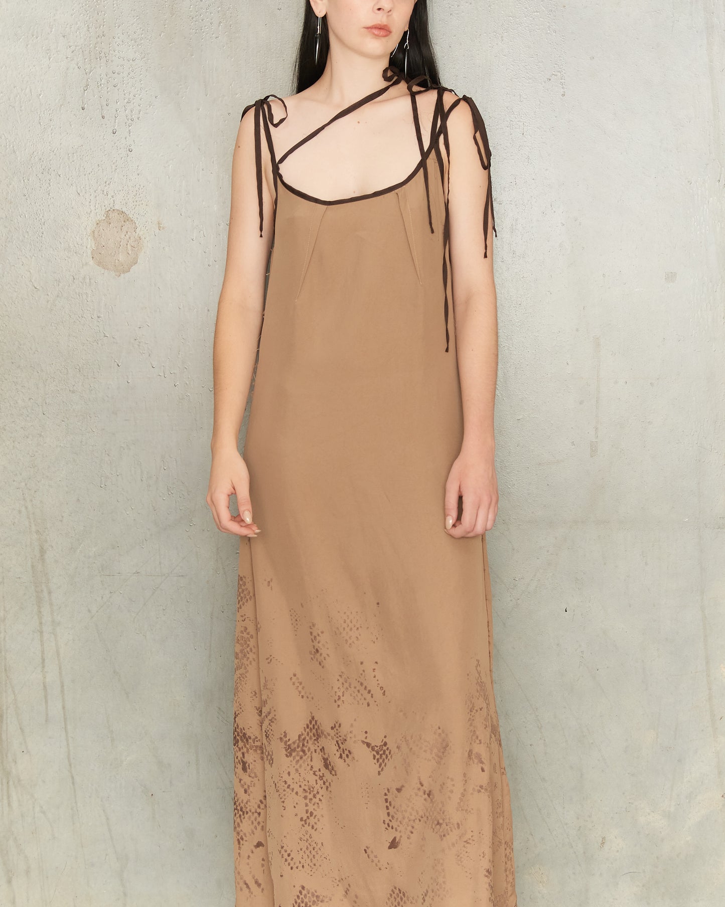 Tan Inverse Lace Print Slip Dress