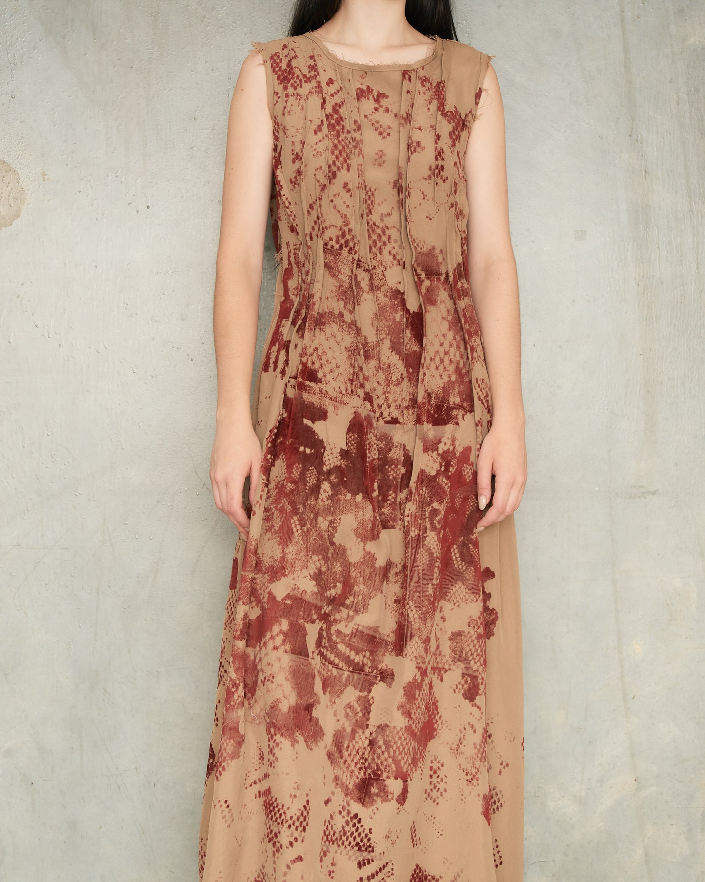 Tan Lace Print Darted Dress