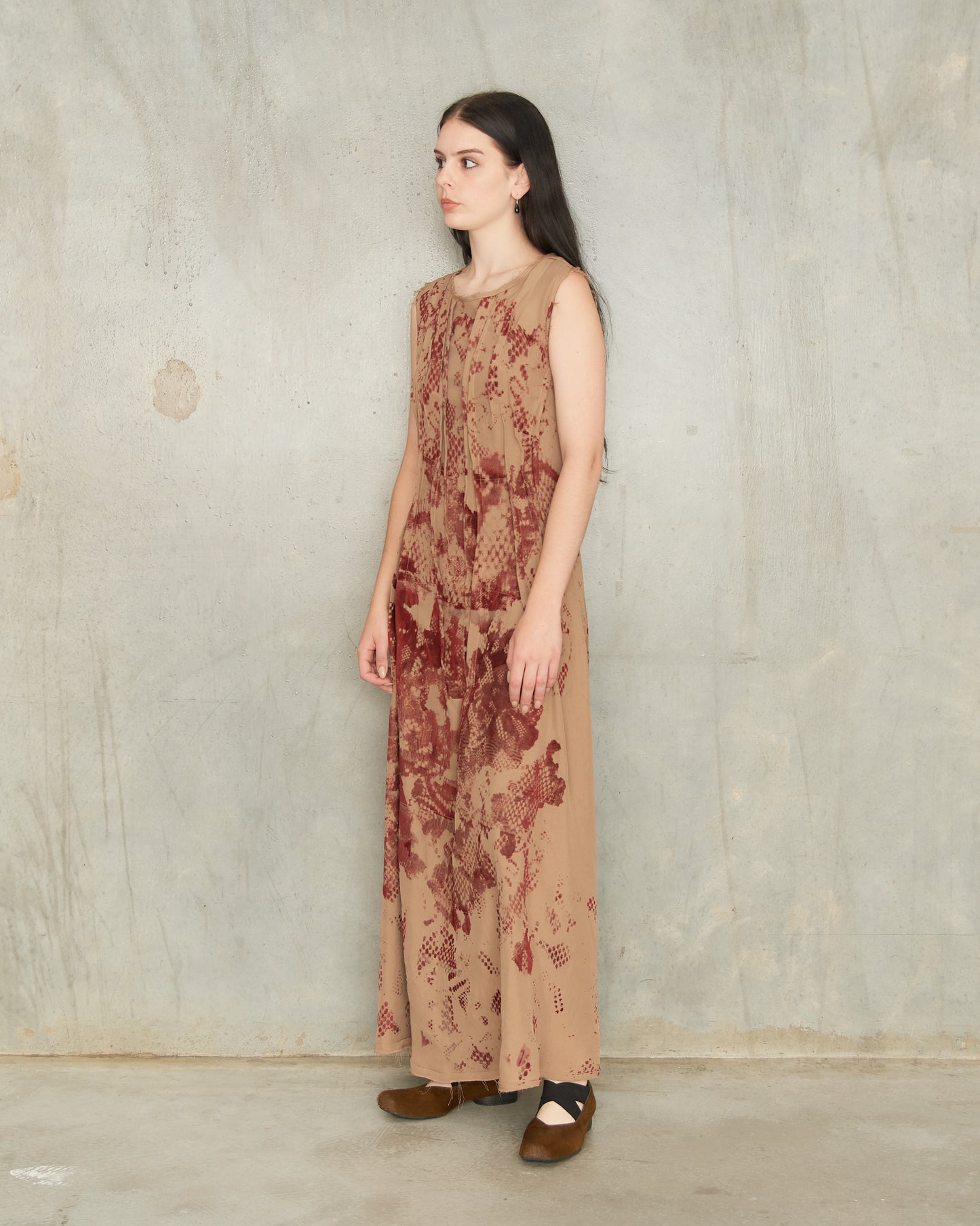 Tan Lace Print Darted Dress