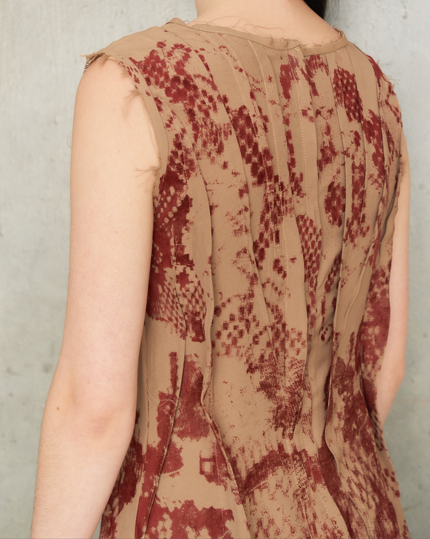 Tan Lace Print Darted Dress