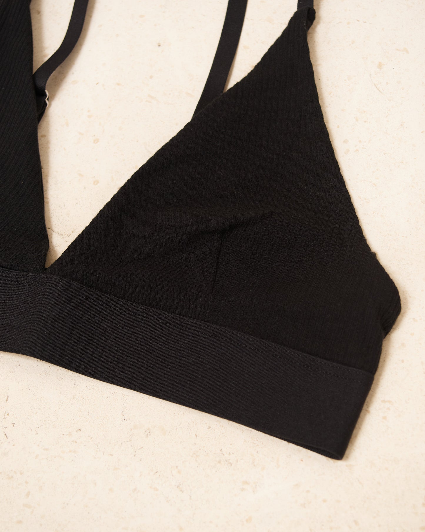 Black Cotton Rib Triangle Bra