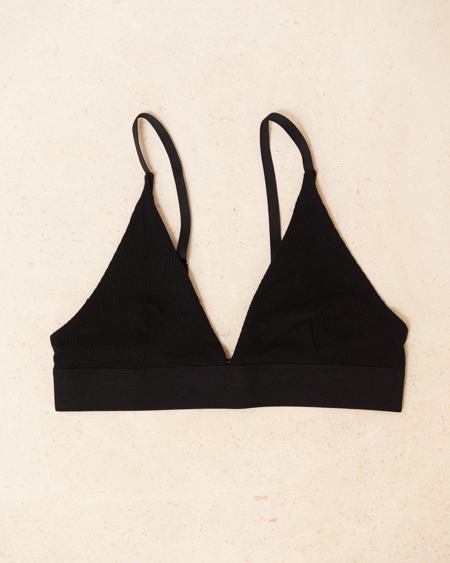 Black Cotton Rib Triangle Bra