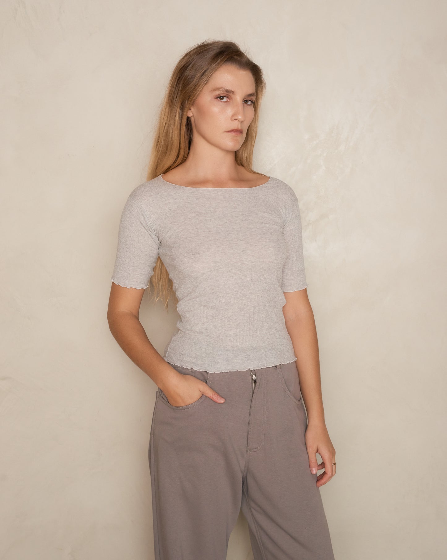 Grey Melange Pama 3/4 Sleeve Top