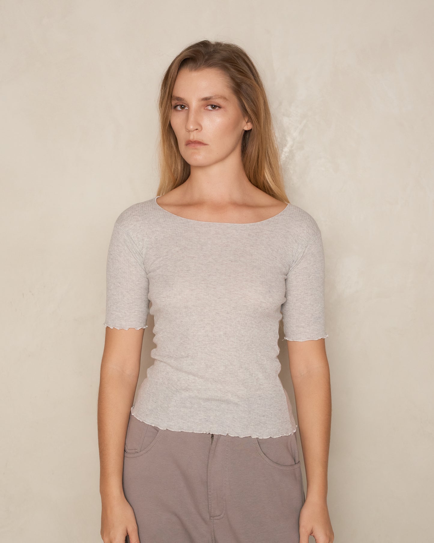 Grey Melange Pama 3/4 Sleeve Top