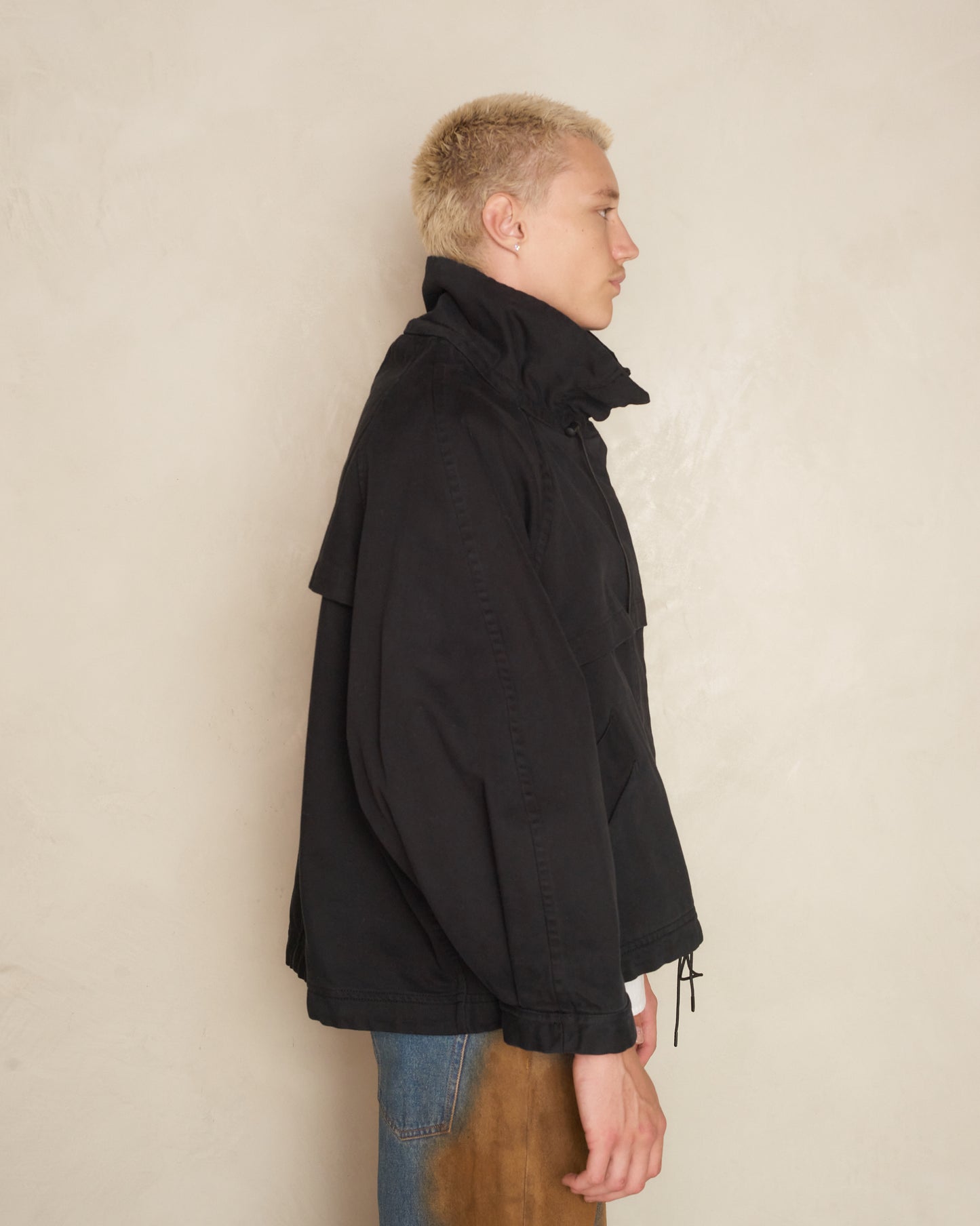 Black Jonis Oversized Short Collared Parka