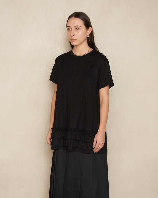 Black Panelled Ruffle Hem T-Shirt