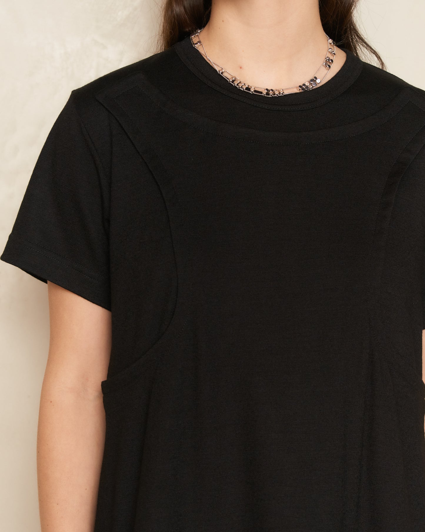 Black Panelled Ruffle Hem T-Shirt