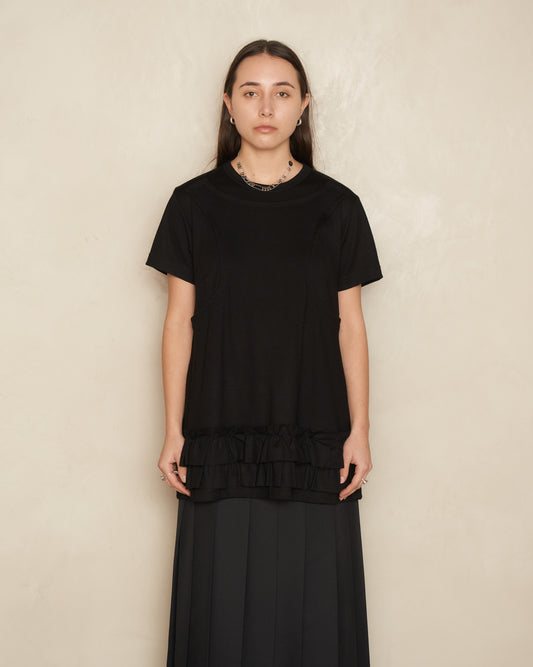 Black Panelled Ruffle Hem T-Shirt