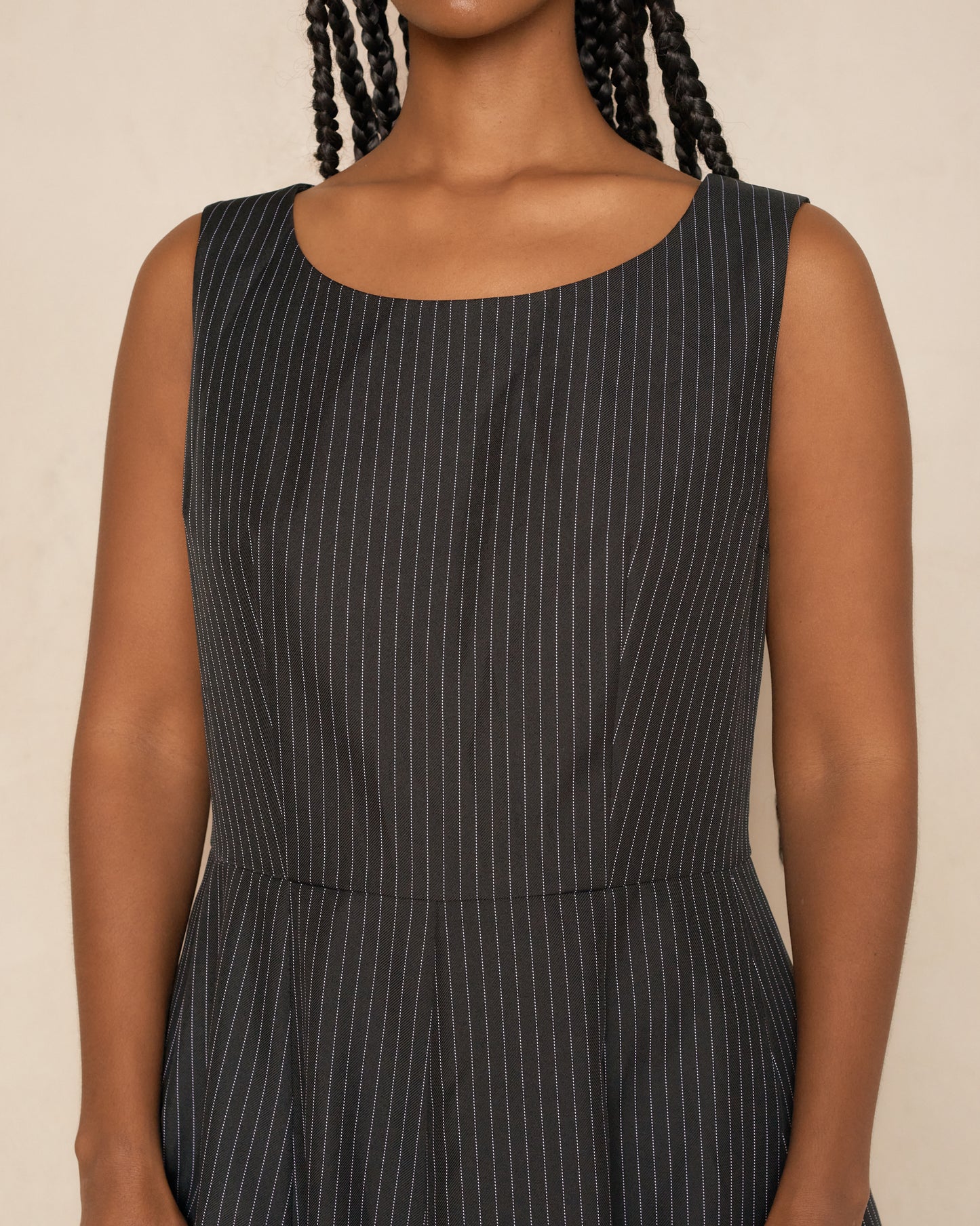 Black Pinstripe Sleeveless Dress