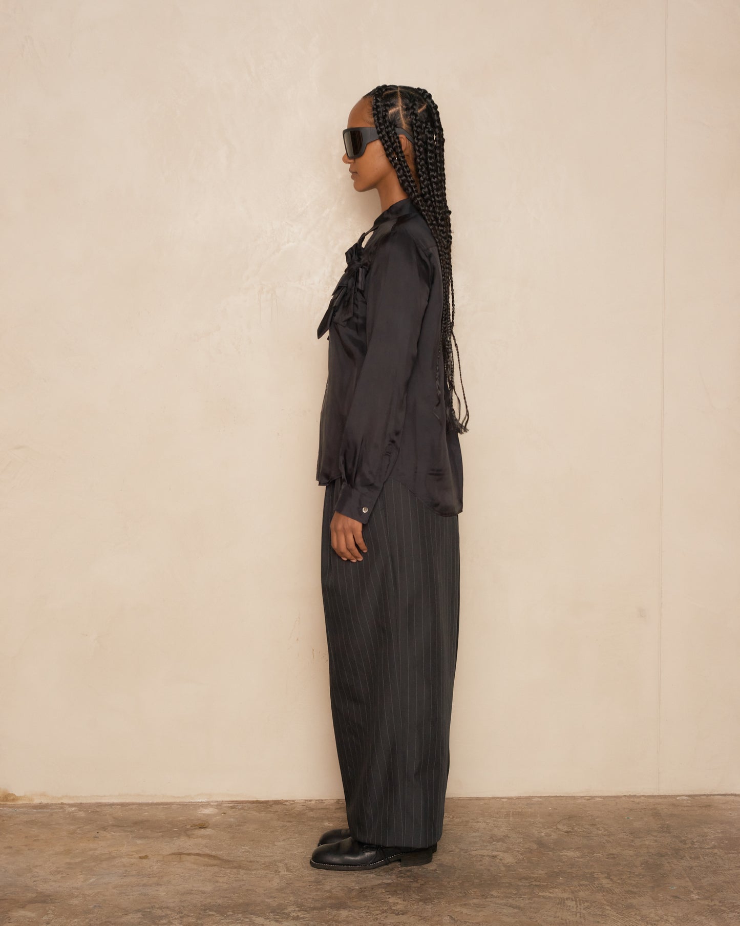 Black Pinstripe Wide Trousers