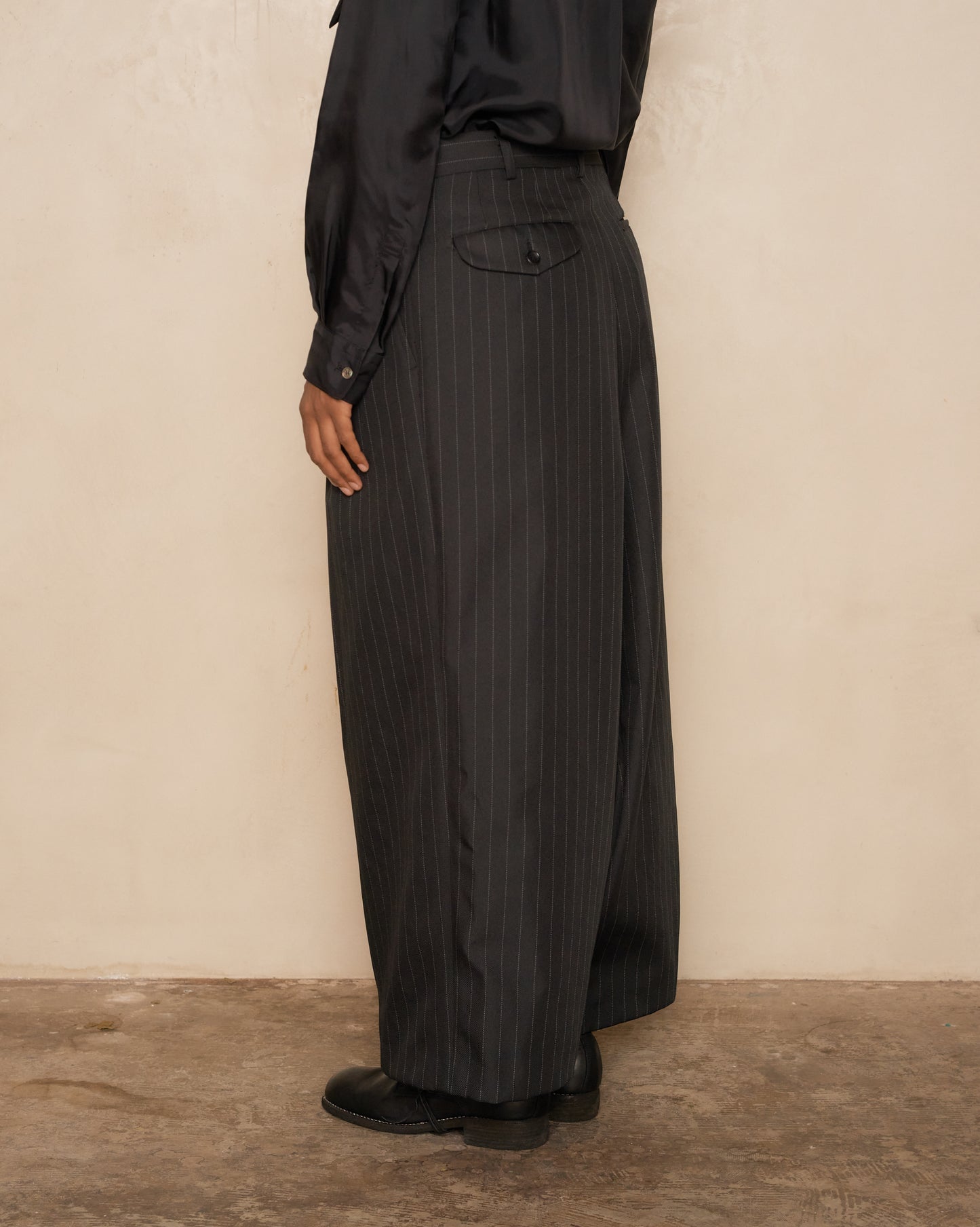 Black Pinstripe Wide Trousers