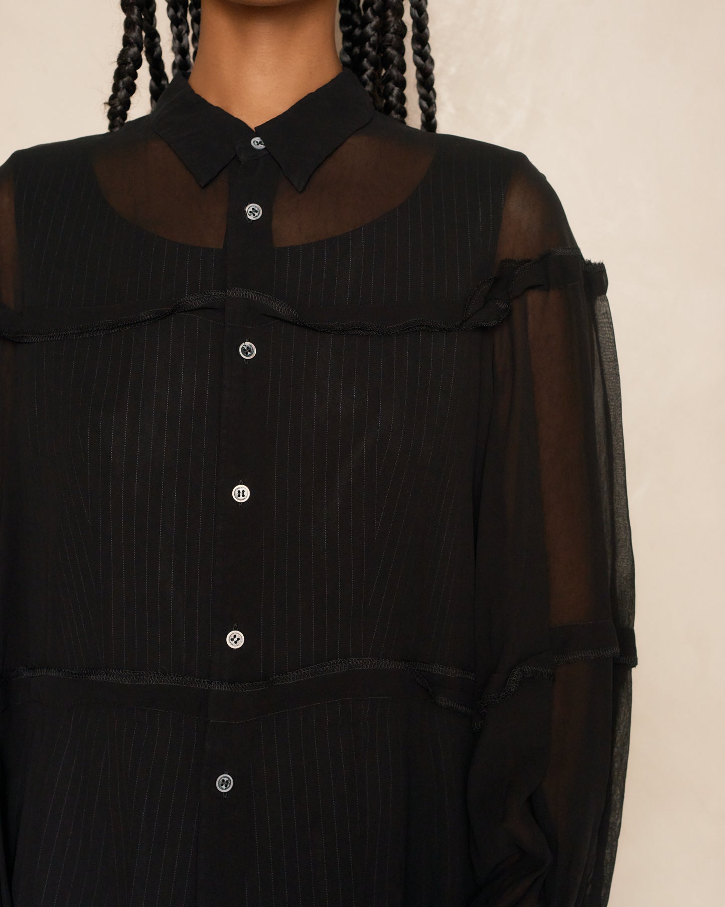 Black Sheer Long Sleeve Tiered Shirt