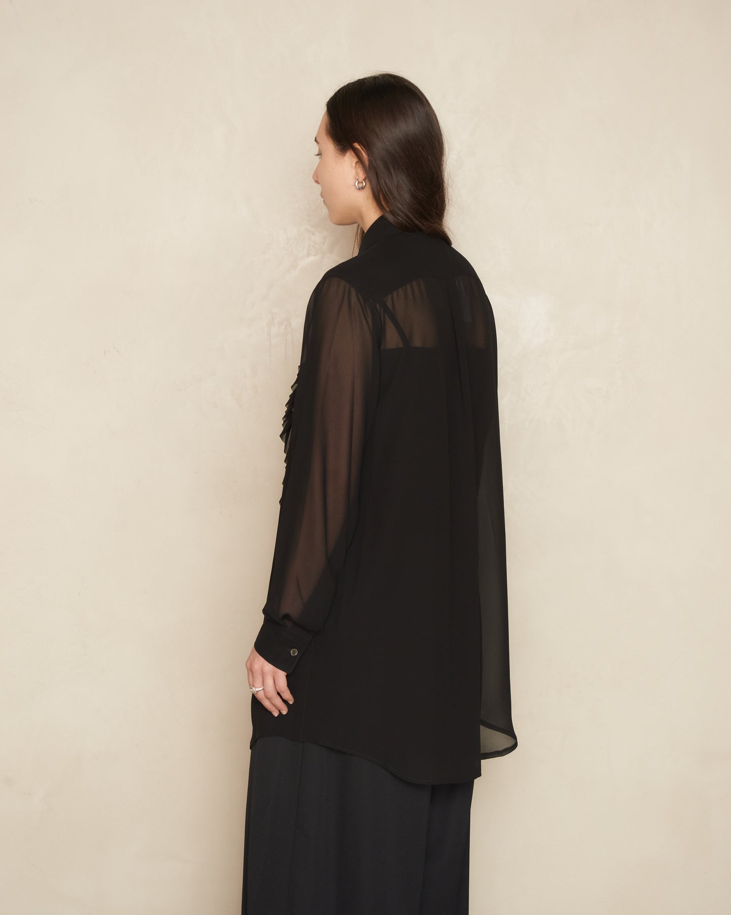 Black Sheer Ruffle Shirt