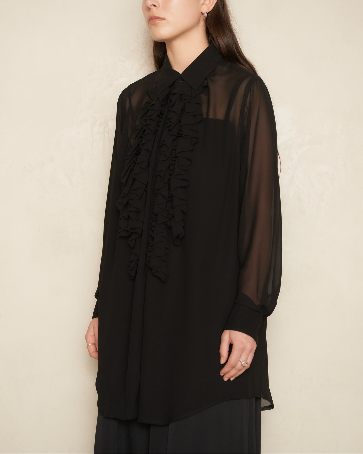 Black Sheer Ruffle Shirt