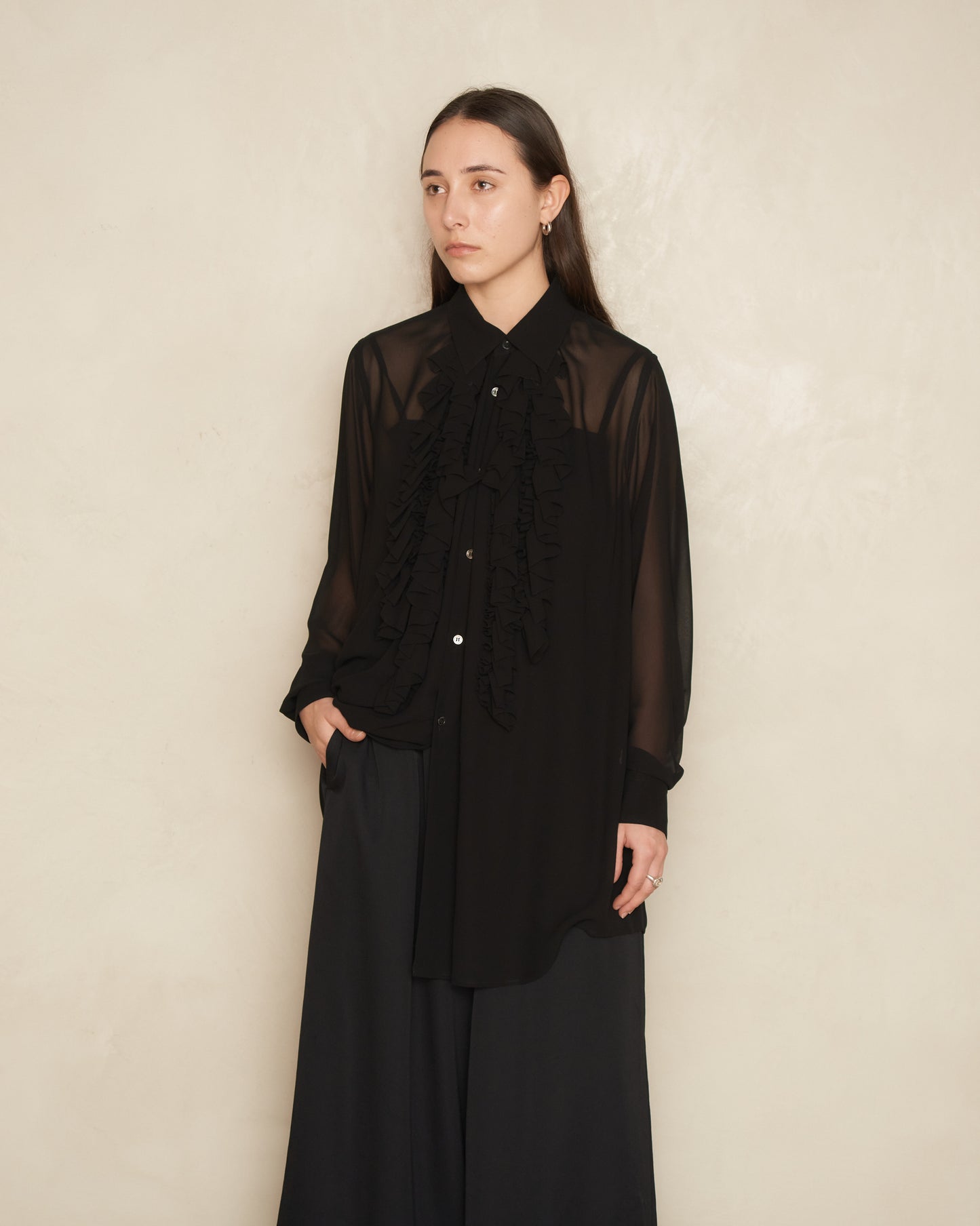 Black Sheer Ruffle Shirt