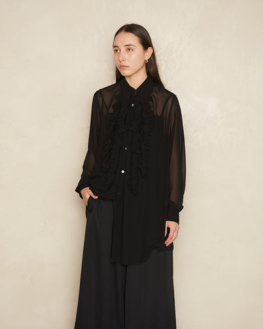 Black Sheer Ruffle Shirt