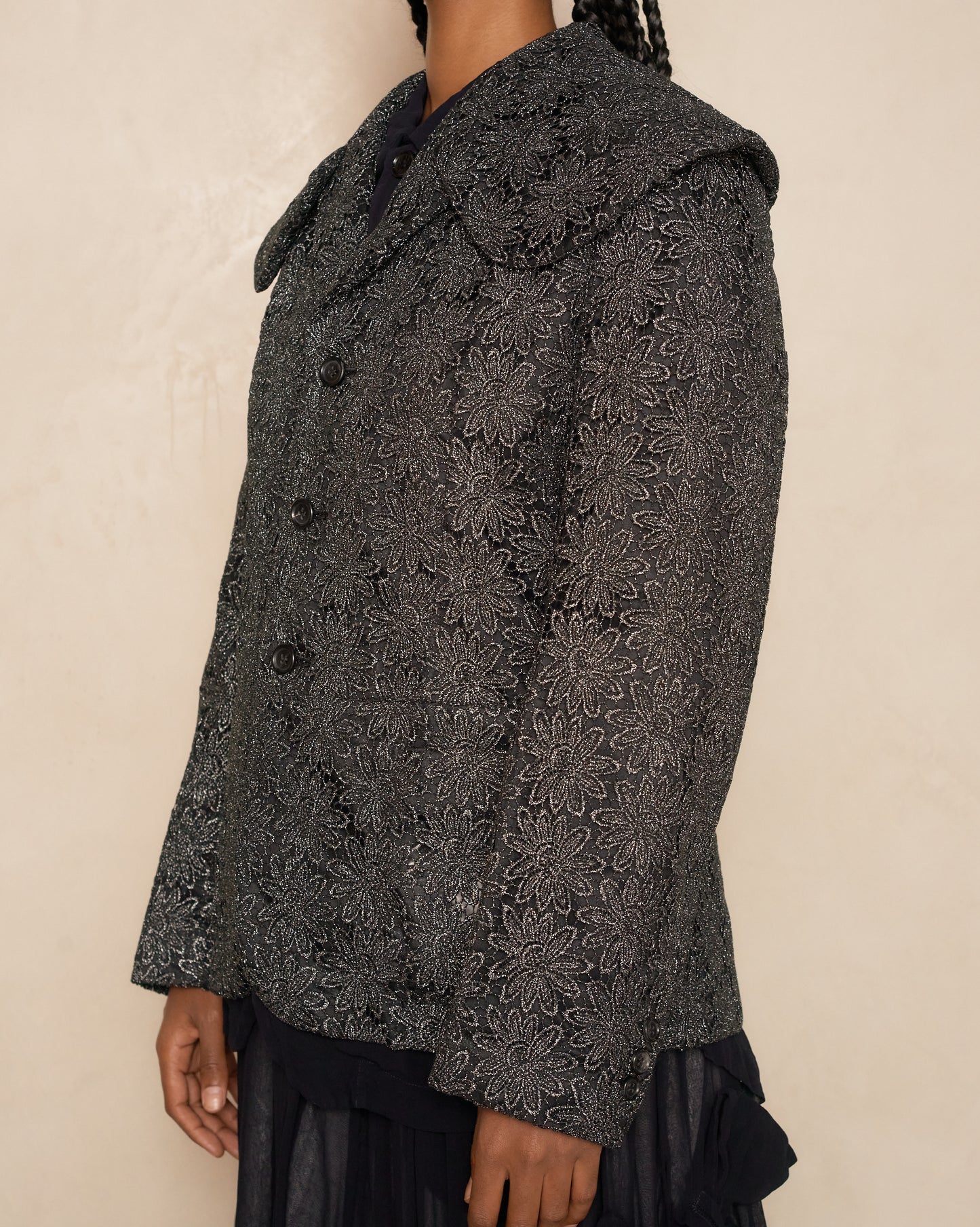 Grey Metallic Floral Lace Jacket