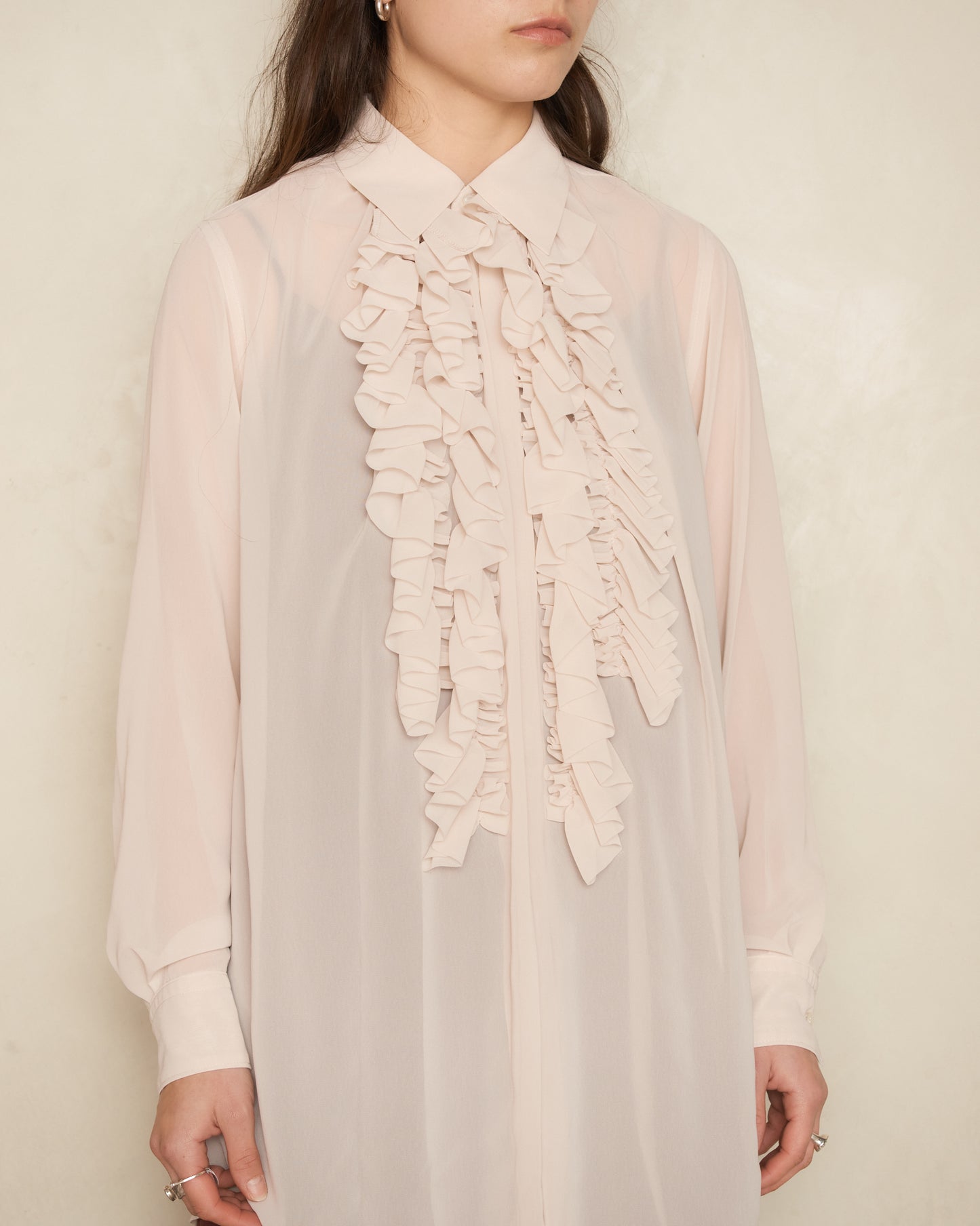 White Sheer Ruffle Shirt