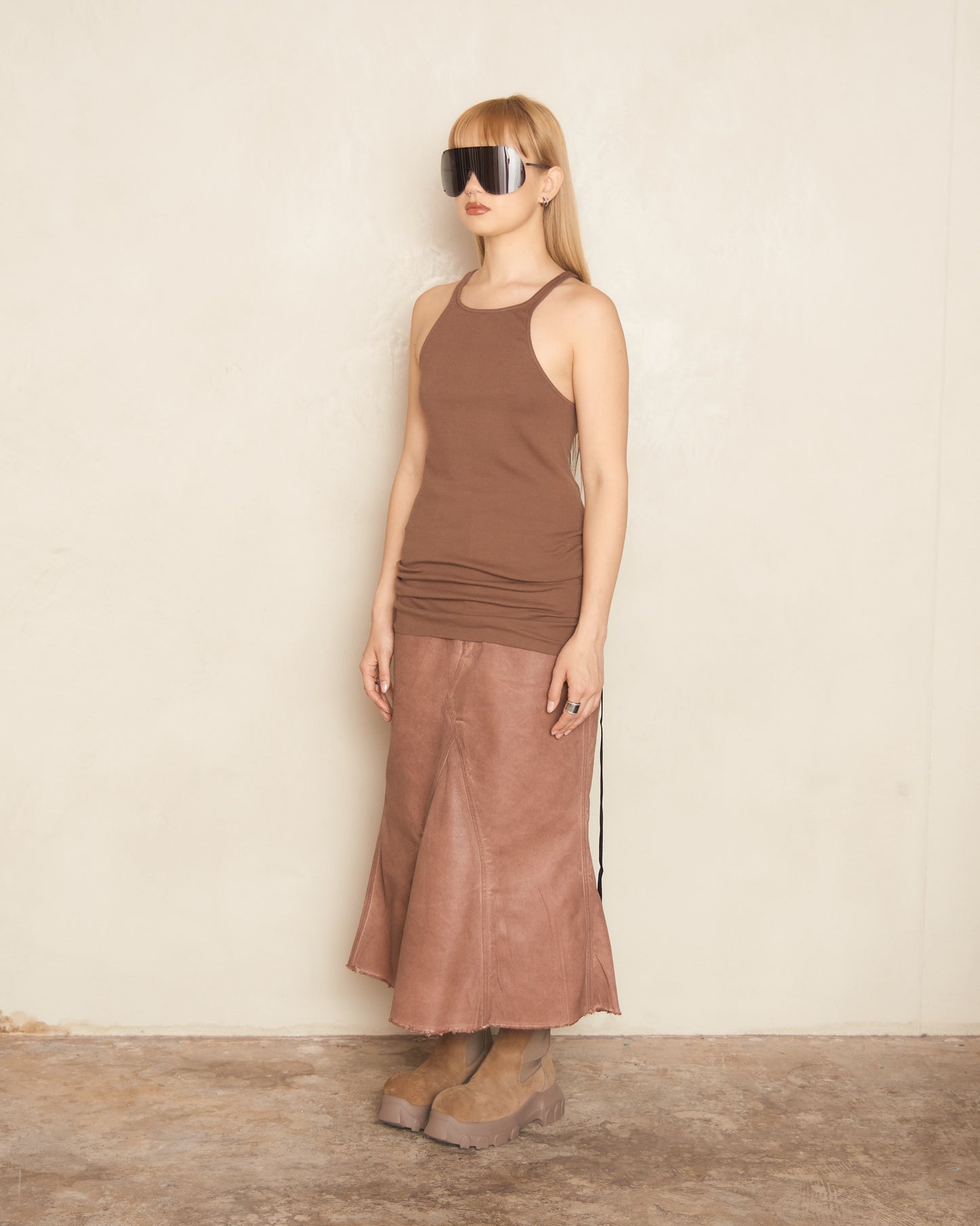 Terracotta Godet Denim Skirt