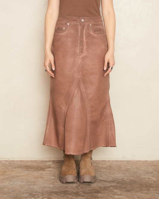 Terracotta Godet Denim Skirt