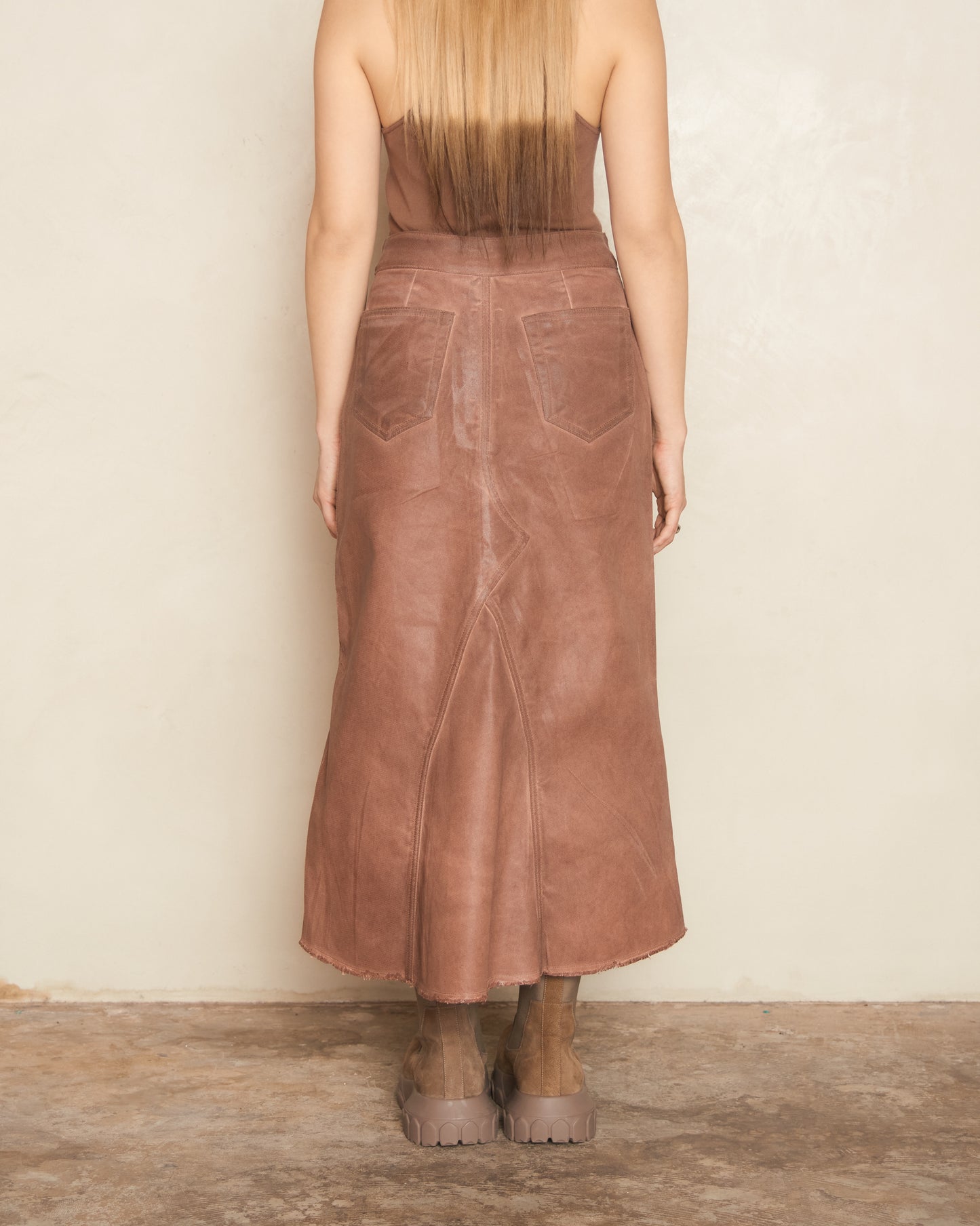 Terracotta Godet Denim Skirt