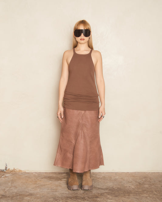 Terracotta Godet Denim Skirt