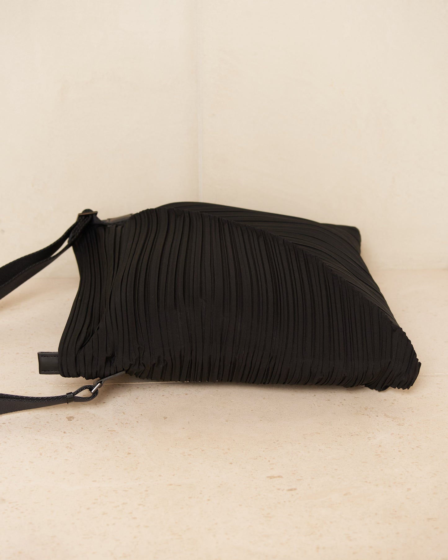 Black Diagonal Pleats Handbag