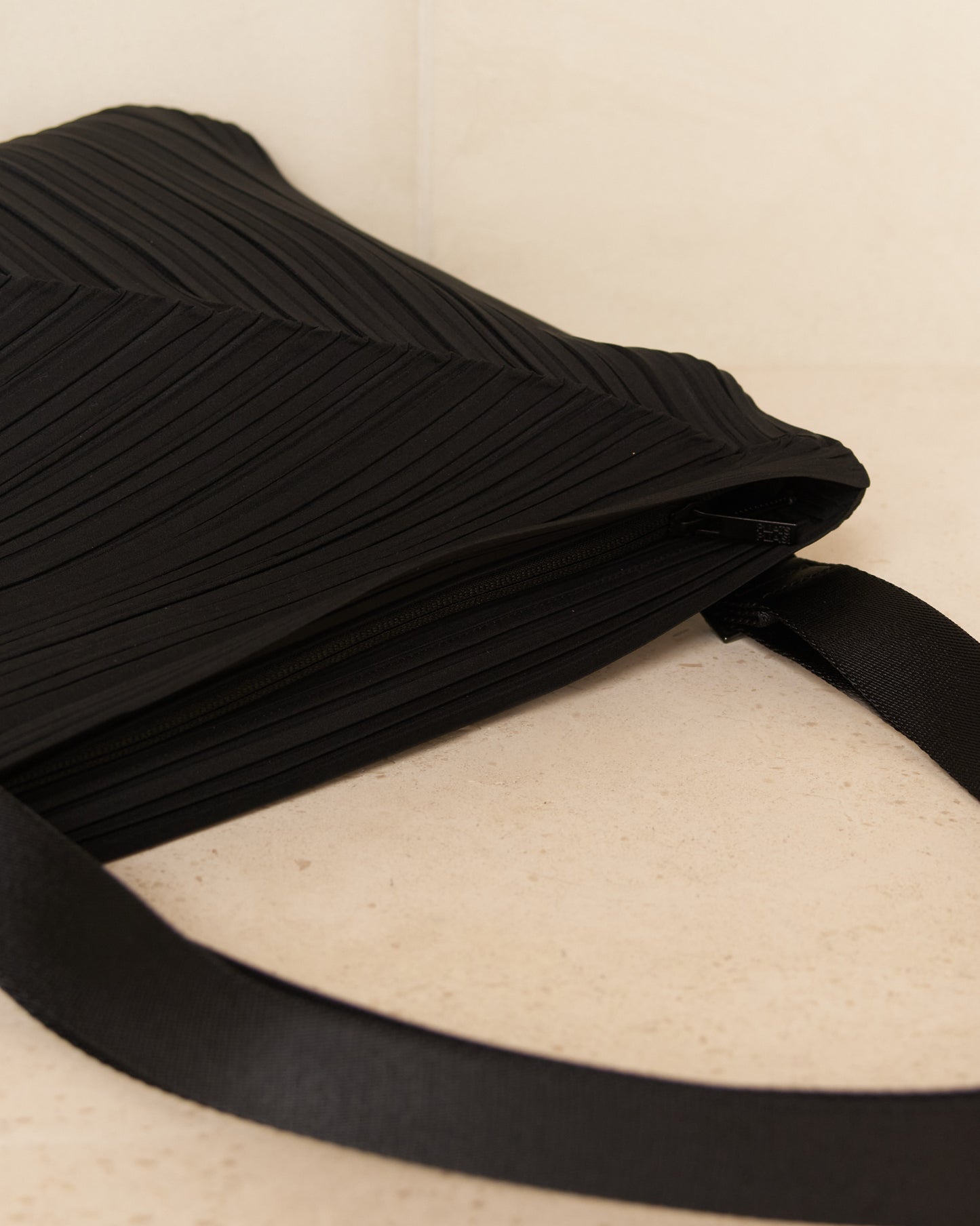 Black Diagonal Pleats Handbag