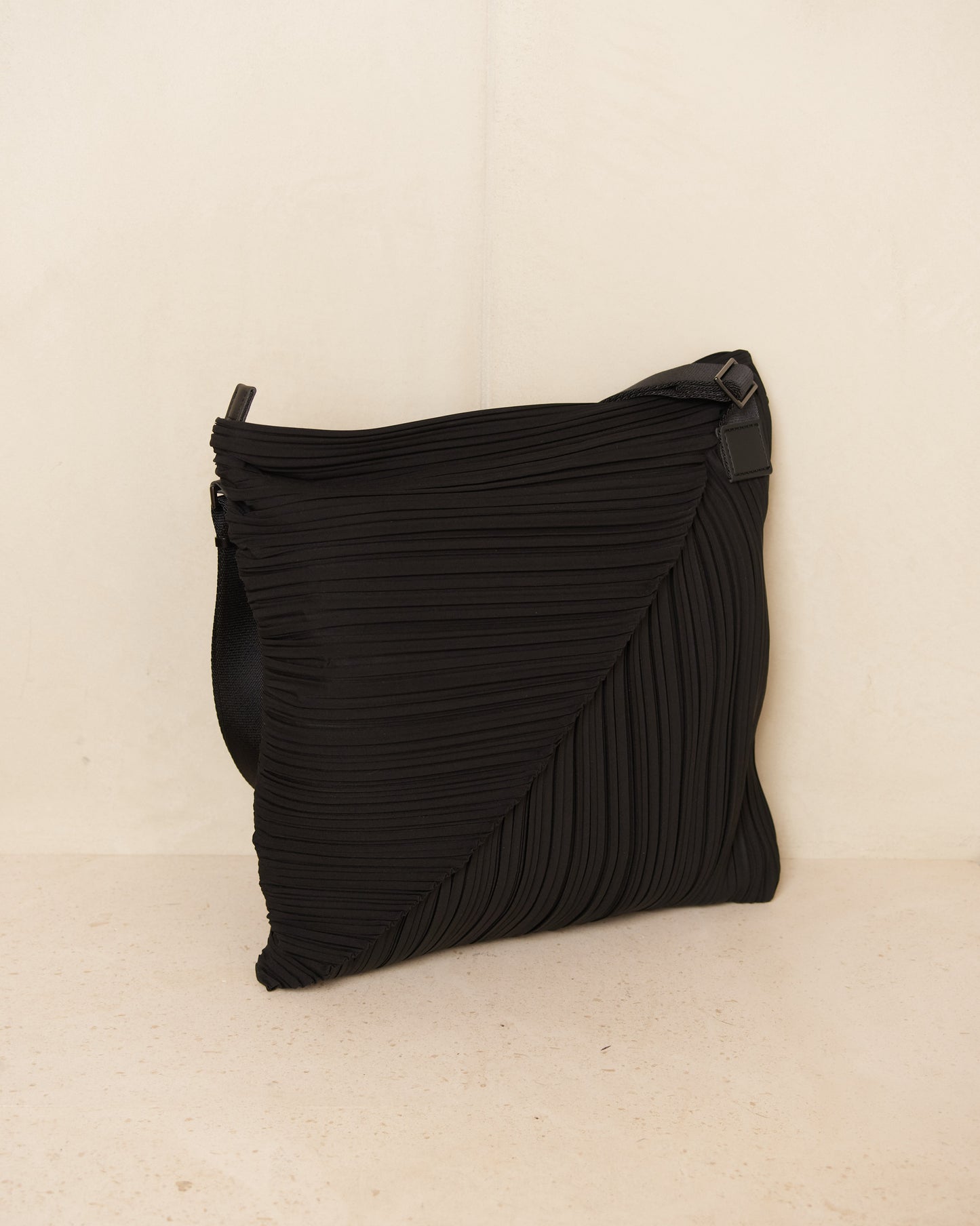 Black Diagonal Pleats Handbag