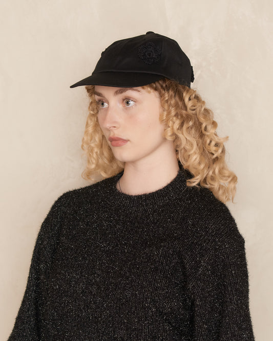 Black Wool Daisy Cap